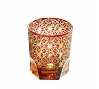 PETSOLA Bicchiere da Whisky in Cristallo Taglio a Diamante Bicchiere Old Fashioned Intagliato per Degustazione, Occasioni Speciali, Ambr Rosso+Margherita
