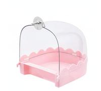 PETSOLA Bird Bath Tub Vasca da Bagno per Uccelli Vaschetta Bagnetto Abbeveratoio Doccia Trasparente in Plastica Antimorso con Fissaggio a Vite per Gabbia, Rosa