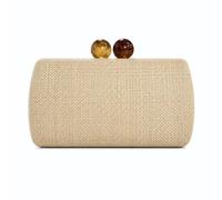 PETSOLA Borsa a Tracolla Donna Pochette Clutch Borsetta Borsa in Paglia PP con Corpo Rigido E Profilo Arrotondato Chiusura Decorativa Superiore Adatta per, Array, Albicocca
