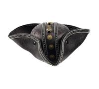 PETSOLA Cappello da Pirata a Tre Punte Effetto Similpelle Cappello da Strutturato Copricapo per Cosplayer, Halloween, Spettacolo, Nero, size to 1