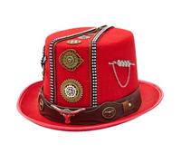 PETSOLA Cappello Steampunk Decorato Cappello con Ingranaggi Vittoriano Copricapo per Cosplayer, Cosplay, Halloween, Rosso, M 56-58cm