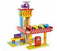 PETSOLA Centro Parcheggio Giocattolo per Bambini Interattivo Set di Gioco Giocattolo e Elicottero Non Tossico Garage in Legno per Area Ludica