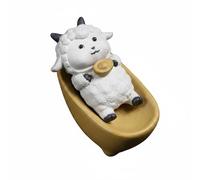 PETSOLA Ceramica Soprammobile Statuetta Pecora Tea Pet Ornamento per Cerimonia Del Tè in Argilla da Innaffiare per Creare Atmosfera Accogliente Adatta a, Bianco