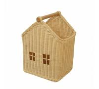 PETSOLA Cesto a Forma di Casetta Versatile Cestino con Manico in Legno Portatile Cesto di Vimini per Mensole, Libreria, Grande
