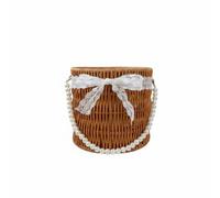 PETSOLA Cesto Intrecciato con Manico Stile Rustico Paniere Regalo Multiuso Cesta in Finto Rattan per Matrimonio, Feste, Cesto Rotondo Grande Con Manico Mobile, Color Tè
