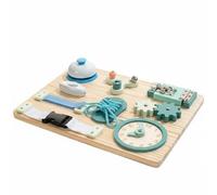 PETSOLA Children Learning Board Pannello Didattico Busy Board Tavola Interattiva in Legno con Perline Ingranaggi Tracce Curvilinee E Rotazioni per attività, Blu