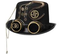 PETSOLA Cilindro Steampunk Industriale Cappello a Cilindro Steampunk Cappello con Occhiali Ingranaggi Decorativi, Cappello Steampunk A Molla, Circonferenza Della Testa 60cm