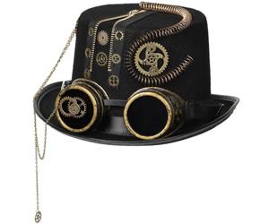 PETSOLA Cilindro Steampunk Industriale Cappello a Cilindro Steampunk Cappello con Occhiali Ingranaggi Decorativi, Cappello Steampunk A Molla, Circonferenza Della Testa 60cm