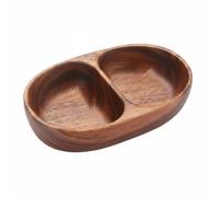 PETSOLA Ciotola in Legno a Forma di Barca Multiscomparto Piatto in Legno con Scomparti Design Rustico Stoviglie per Soggiorno, Due Scomparti Piccolo