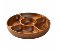 PETSOLA Ciotola in Legno a Forma di Barca Multiscomparto Piatto in Legno con Scomparti Design Rustico Stoviglie per Soggiorno, Cinque Scomparti