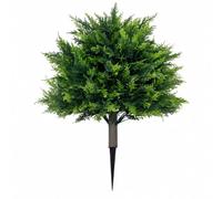 PETSOLA Conifera Finta con Fogliame Folto Pianta Artificiale con Picchetto da Terreno Decorativo Pianta Sempreverde Artificiale per Aiuole, Ingressi, 45CM
