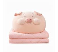 PETSOLA Cuscino Coperta Bambini Cuscino Peluche Coperta Plaid Trapunta Pigiama Carino in Velluto E Cotone Morbido con, Piccolo 40x30x15cm Cuscino, 150x100cm Coperta, Maialino Con Occhi Socchiusi