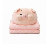 PETSOLA Cuscino Coperta Bambini Cuscino Peluche Coperta Plaid Trapunta Pigiama Carino in Velluto E Cotone Morbido con, Piccolo 40x30x15cm Cuscino, 150x100cm Coperta, Maialino Che Ammicca