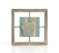 PETSOLA Dipinto in Legno con Rilievo Rustico, Marrone, Beige, Azzurro, Cornice Quadrata Retrò Con Conchiglia A Spirale