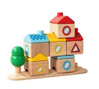 PETSOLA Gioco di Costruzione di Case in Legno Sicuro Set Costruzioni con Blocchi e Base in Legno Completo Giocattolo Educativo