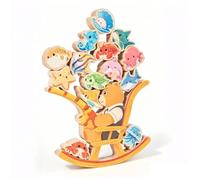 PETSOLA Gioco di Impilamento per Bambini Set Torre Bilanciamento Pesca di Legno con Base a Dondolo Tema Orso Animali Marini per Percezione Spaziale Adatto per Scuola Giochi Educativi Tempo