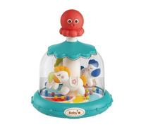 PETSOLA Giostra a Pressione per Bambini Giostra Giocattolo Trottola Carillon con Cupola Chiara E Personaggio Superiore da Premere Superficie Liscia Senza, Blu