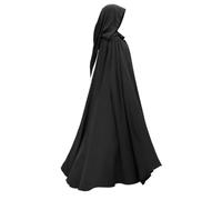 PETSOLA Mantello Rinascimentale con Cappuccio Morbido Mantello Medievale con Cappuccio Lucido Costume per Rappresentazione Scenica, Nero, S（128cm）