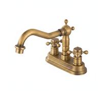 PETSOLA Rubinetto Bronzo Due Fori Doppio Comando Rubinetto Vintage Girevole, Volantino Corto
