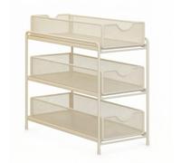 PETSOLA Scaffale Sottolavello con Cestini Salvaspazio Organizzatore Sottolavello con Cestino Estraibile Scaffale sotto Lavabo Cassetti per Lavanderia, Bianco, Piccolo Tre Strati Profondo