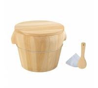 PETSOLA Secchio Vaporiera in Legno con Stecche Dal Design Semplice Cuociriso Artigianale in Legno Rustico per Ristorri, Base In Legno, 21CM