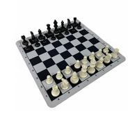 PETSOLA Set di Scacchi in Plastica Leggero Scacchiera Arrotolabile con Pezzi Educativo Set Scacchi Arrotolabile per Bambini, Studenti, Tornei, Nero+Grigio