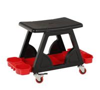 PETSOLA Sgabello da Officina con Ruote Resistente Sgabello da Lavoro con Ruote Professionale per Meccanici, Autolavaggio, Sgabello Per Riparazioni Auto, Modello Di Prima Generazione, Nero E Rosso