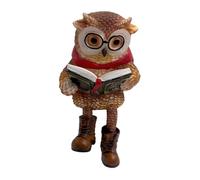 PETSOLA Statuetta Gufo Lettore che Tiene un Libro Aperto Decorativo Figurina Gufo con Occhiali e Sciarpa Dettagliato Decorazione da Scaffale