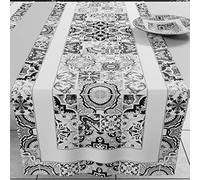 PETTI Artigiani Italiani - Accessori Tessili da Cucina, Runner da Tavolo Elegante 40x140 cm in Microfibra, Tovaglia Tavola in Stampa Digitale Vietri Nero, 100% Made in Italy