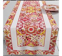 PETTI Artigiani Italiani - Runner Tavola, Runner da Tavolo Cucina, Tovaglie Runner in Stampa Digitale Vietri Rosso, 100% Made in Italy