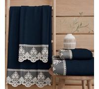 PETTI Artigiani Italiani - Asciugamani Bagno in 100% Spugna di Cotone, Set Asciugamani 1+1, 2 Pezzi 1 Asciugamano Viso e 1 Asciugamano Mani, Blu