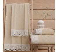 PETTI Artigiani Italiani - Asciugamani Bagno in 100% Spugna di Cotone, Set Asciugamani 1+1, 2 Pezzi 1 Asciugamano Viso e 1 Asciugamano Mani, Beige