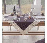 PETTI Artigiani Italiani - Centrotavola Elegante di Cotone per Tavolo Cucina, Soggiorno Sala da Pranzo, Centro Tavola in Tinta Unita con Balza in Pizzo Sangallo e Fiocchi, Malva 95x95 cm
