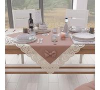 PETTI Artigiani Italiani - Centrotavola Elegante, Centrotavola da Tavolo Cucina, Centrotavola in Tinta Unita con Balza in Pizzo Sangallo e Fiocchi, Centrotavola in Cotone, Centrotavola 95x95 cm