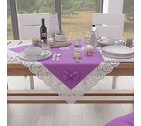 PETTI Artigiani Italiani - Centrotavola Elegante, Centrotavola da Tavolo Cucina, Centrotavola in Tinta Unita con Balza in Pizzo Sangallo e Fiocchi, Centrotavola in Cotone, Centrotavola 95x95 cm