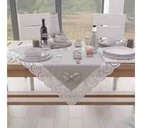 PETTI Artigiani Italiani - Centrotavola Elegante di Cotone per Tavolo Cucina, Soggiorno Sala da Pranzo, Centro Tavola in Tinta Unita con Balza in Pizzo Sangallo e Fiocchi, Grigio Chiaro 95x95 cm