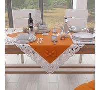 PETTI Artigiani Italiani - Centrotavola in cotone con pizzo Sangallo e fiocchi, 95 x 95 cm, Arancione