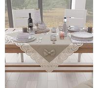 PETTI Artigiani Italiani - Centrotavola in cotone con pizzo Sangallo e fiocchi, 95 x 95 cm, Beige