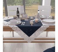 PETTI Artigiani Italiani - Centrotavola in cotone con pizzo Sangallo e fiocchi, 95 x 95 cm, Blu Notte