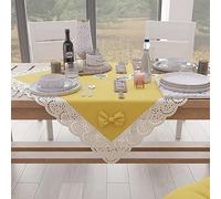 PETTI Artigiani Italiani - Centrotavola in cotone con pizzo Sangallo e fiocchi, 95 x 95 cm, Giallo