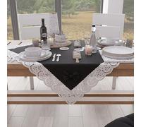 PETTI Artigiani Italiani - Centrotavola in cotone con pizzo Sangallo e fiocchi, 95 x 95 cm, Nero