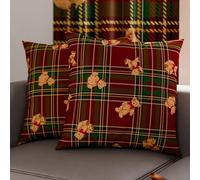 PETTI Artigiani Italiani - Coppia di Federe Cuscino 30x30 cm in Microfibra, Federe Natalizie, Cuscini Arredo di Natale Camera da Letto, Divano, Set 2 Fodere Copricuscino, Federa Orsetto Tartan