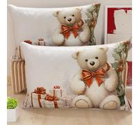 PETTI Artigiani Italiani - Coppia di Federe Cuscino 30x50 cm in Microfibra, Federe Natalizie, Cuscini Arredo di Natale Camera da Letto, Divano, Salotto, Set 2 Fodere Copricuscino, Federa Orsetto 01