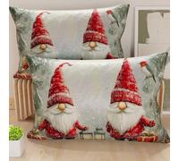 PETTI Artigiani Italiani - Coppia di Federe Cuscino 30x50 cm in Microfibra, Federe Natalizie, Cuscini Arredo di Natale Camera da Letto, Divano, Salotto, Set 2 Fodere Copricuscino, Federa Gnomo 02