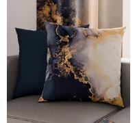 PETTI Artigiani Italiani - Coppia di Federe Cuscino 35x35 cm in Microfibra, Cuscini Arredo Camera da Letto, Divano, Salotto, Set 2 Fodere Copricuscino, Federa Marble Blu, 100% Made in Italy