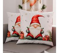 PETTI Artigiani Italiani - Coppia di Federe Cuscino 35x35 cm in Microfibra, Federe Natalizie, Cuscini Arredo di Natale Camera da Letto, Divano, Salotto, Set 2 Fodere Copricuscino, Federa Gnomo 01