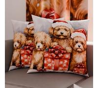 PETTI Artigiani Italiani - Coppia di Federe Cuscino 35x35 cm in Microfibra, Federe Natalizie, Cuscini Arredo di Natale Camera da Letto, Divano, Salotto, Set 2 Fodere Copricuscino, Federa Dog
