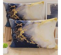 PETTI Artigiani Italiani - Coppia di Federe Cuscino 40x60 cm in Microfibra, Cuscini Arredo Camera da Letto, Divano, Salotto, Set 2 Fodere Copricuscino, Federa Marble Blu, 100% Made in Italy
