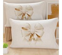 PETTI Artigiani Italiani - Coppia di Federe Cuscino 40x60 cm in Microfibra, Cuscini Arredo Camera da Letto, Divano, Salotto, Set 2 Fodere Copricuscino, Federa Fiocco Beige, 100% Made in Italy