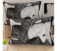 PETTI Artigiani Italiani - Coppia di Federe Cuscino 40x70 cm in Microfibra, Cuscini Arredo Camera da Letto, Divano, Salotto, Set 2 Fodere Copricuscino, Federa Tropical Nero A, 100% Made in Italy